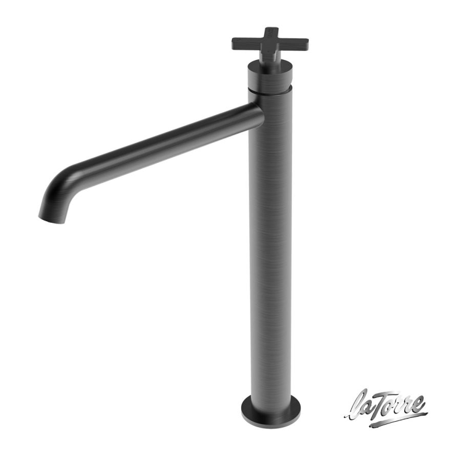 Μπαταρία Νιπτήρος Ψηλή με Βαλβίδα Clic Clac LaTorre Elle Cross Black Brushed 38016-410