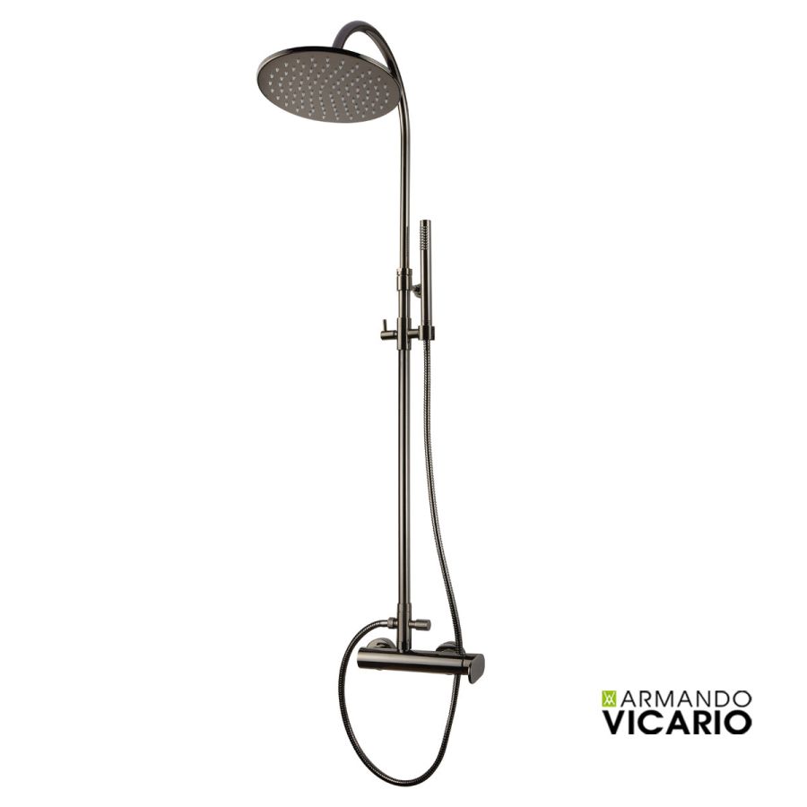 Μπαταρία Ντουζιέρας 2 Εξόδων Κολώνα 94-122cm Armando Vicario Slim Black Chrome 500065-405