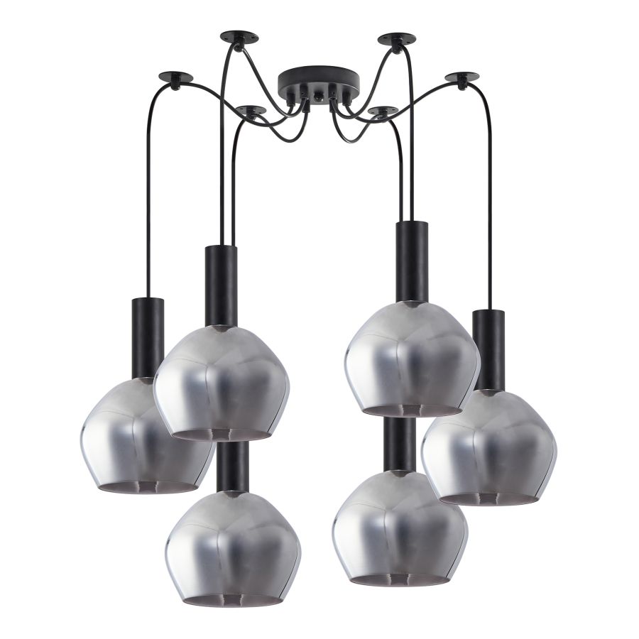 SE21-BL-4-BL6-GL2 ADEPT TUBE Black Pendant Smoked Glass+ HOMELIGHTING 77-8491