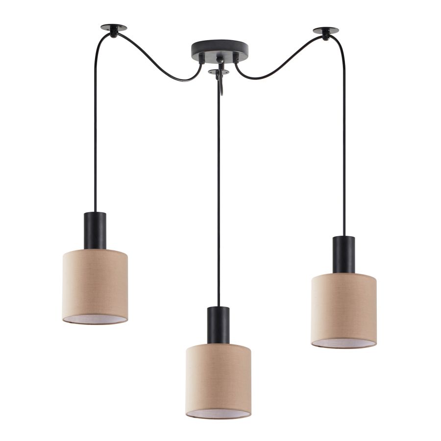 SE21-BL-4-BL3-SH3 ADEPT TUBE Black Pendant Brown Fabric Shade+ HOMELIGHTING 77-8521