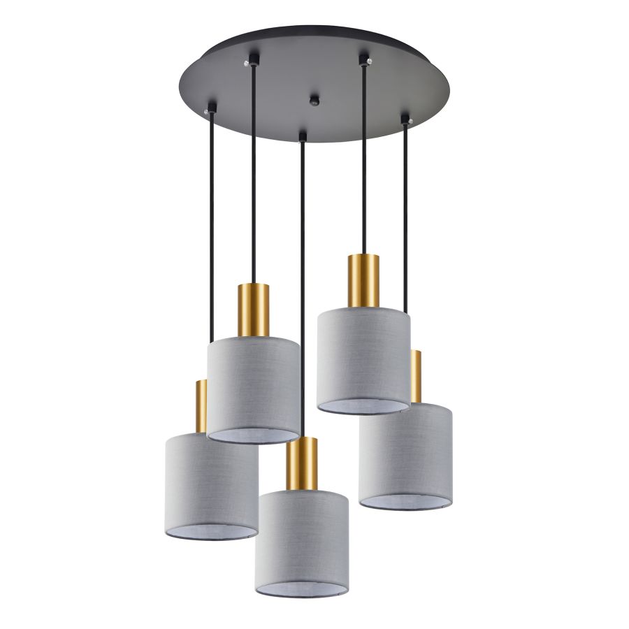 SE21-GM-4-5BL-SH2 ADEPT TUBE Gold Matt Pendant Grey Fabric Shade+ HOMELIGHTING 77-8608