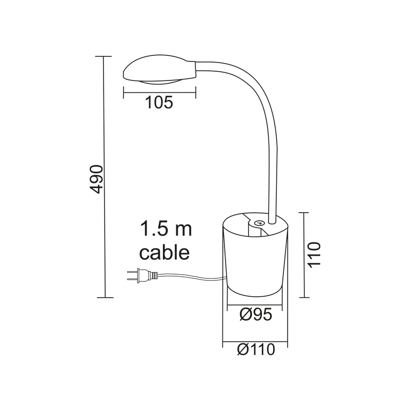 LED Φ/Σ ΓΡΑΦΕΙΟΥ 5W 4000Κ ΜΟΛΥΒΟΘΗΚΗ ΓΚΡΙ 230V Φ11ΧΗ49CM HULLEN ACA 16035LEDGY