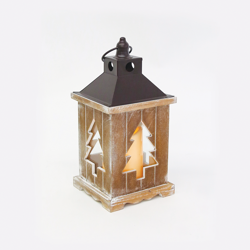 "WOODEN & METAL LANTERN" ΛΕΥΚΟ ΚΕΡΙ, 1 LED ΛΑΜΠ. ΜΠΑΤ. (3xAAA), WW,IP44, Φ14Χ31CM ACA X0711109