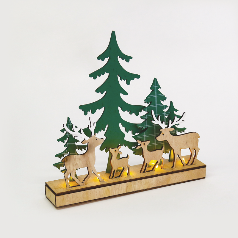 "WOODEN GREEN XMAS DECOR", 5 LED ΛΑΜΠ. ΜΠΑΤ. (2XAAA) ΣΤΑΘ. IP20 30X6X28.5CM ACA X0751128