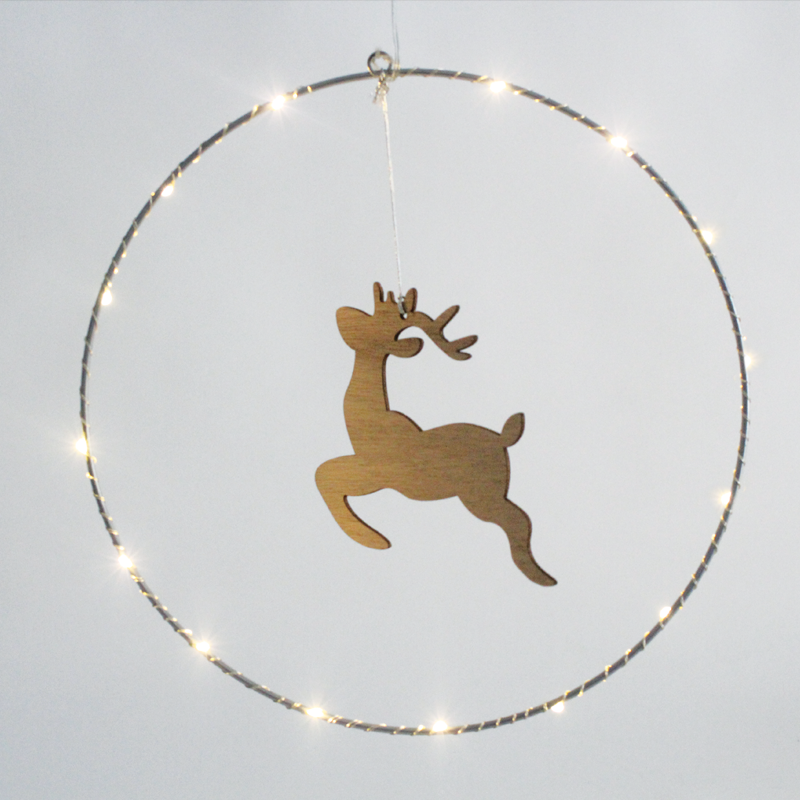 "HANGING CIRCLE REINDEER" 20 MINI LED WW Λ/ΚΙΑ ΜΠ/ΡΙΕΣ (3AA) IP20 Φ30CM (15Χ13CM), 30CM ΔΙΑΦ. ΚΑΛΩ ACA X09201103