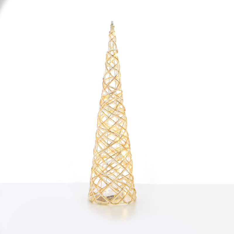 "WHITE & GOLD CONE TREE" 30 MINI WW LED ΛΑΜΠ. ΜΠΑΤ. 3ΧΑΑ,IP20 Φ17X60CM ACA X11301117