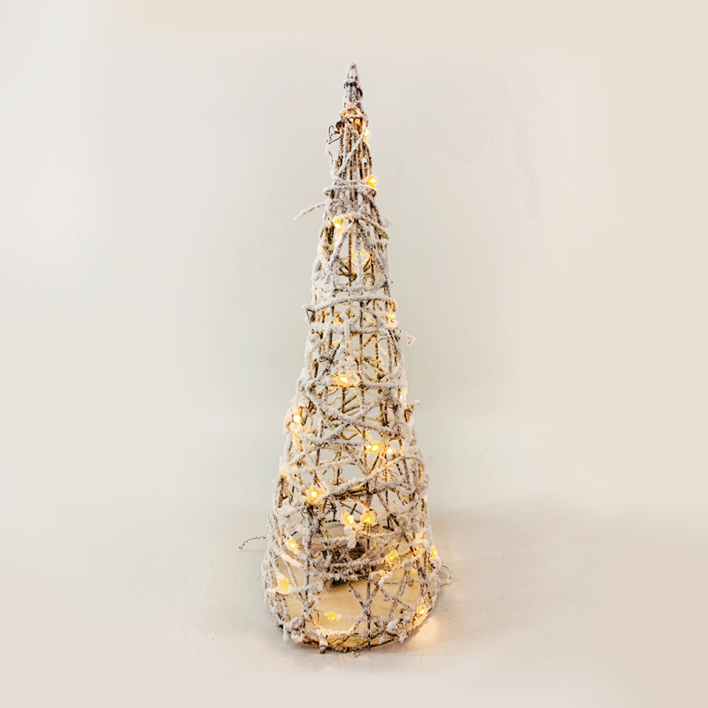 "RATTAN CONE TREE WITH SNOW" 50 MINI WW LED ΛΑΜΠ. ΜΠΑΤ. 3ΧΑΑ,IP20 Φ27.5X90CM ACA X11501110