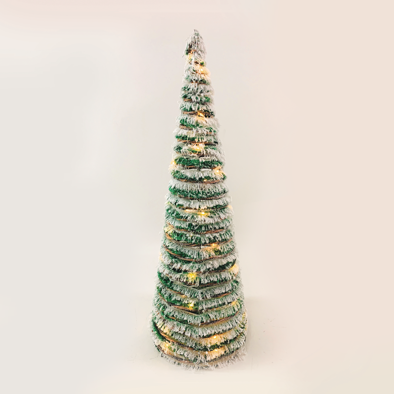 "GREEN RATTAN CONE TREE WITH SNOW" 50 MINI WW LED ΛΑΜΠ. ΜΠΑΤ. 3ΧΑΑ,IP20 Φ27.5X90CM ACA X1150119