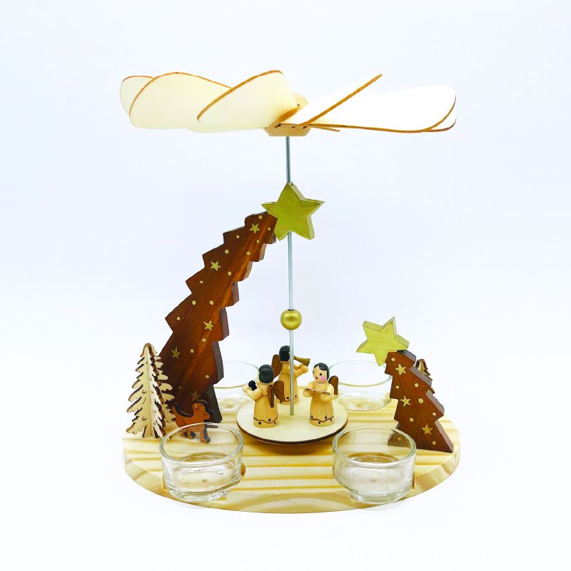 WOODEN TEA LIGHT PYRAMID ANGELS ΔΙΑΚΟΣΜΗΤΙΚΟ (ΧΩΡΙΣ ΚΕΡΑΚΙΑ) 21x13.5x22cm ACA X152203