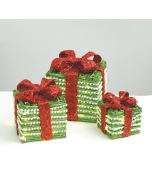 SET "GREEN SILVER RATTAN GIFT BOX, RED BOW" 90(20+30+40) WW MINI ΛΑΜΠ. ΜΠΑΤ. 3*3ΑΑ IP20 18,24,30CM ACA X1190114