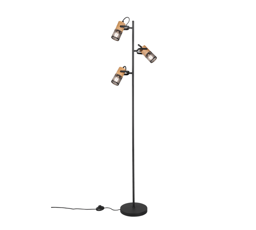 Φωτιστικό Δαπέδου Μέταλλο-Ξύλο 23xH150cm 3xE14 Black Mat Trio Lighting Tosh 404300332