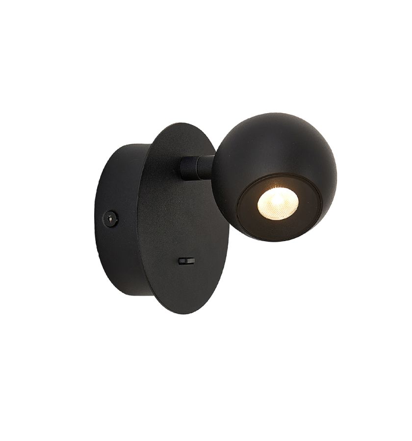 Απλίκα με Διακόπτη Led 3,3w 3000K 207lm D90xØ65xP110mm Black Sebastian Viokef 4270800